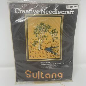 Vintage Sultana Creative Needlecraft Birch Field Crewel Kit 18x22 Wall Panel